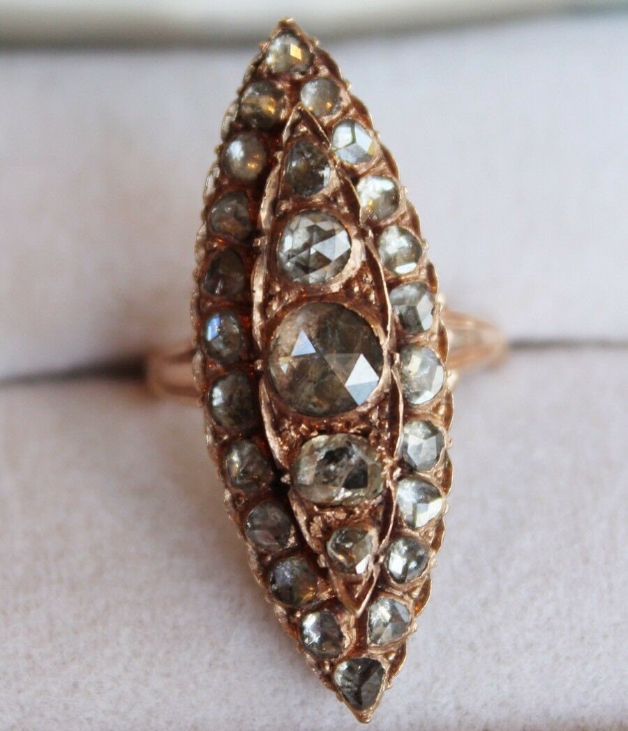 Antique 1810 Georgian Foiled Back Diamond Ring Set in Rose Gold