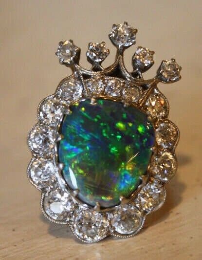 Antique Diamond and Opal Crown Ring Late 1800s 3.5 Carats Diamond