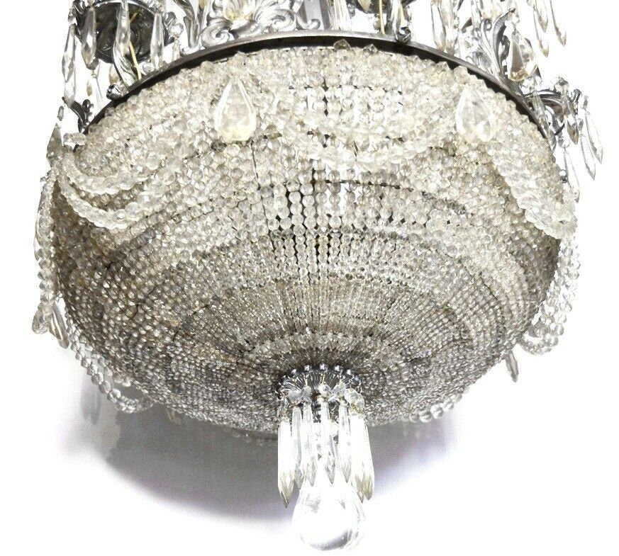 1920s Incredible Rock Crystal Chandelier w/Beaded Dome Paris France Luxury Hotel