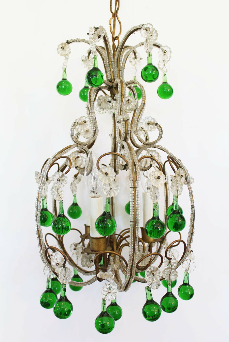 Antique Italian Rare Green Beaded Baubles Chandelier Gorgeous