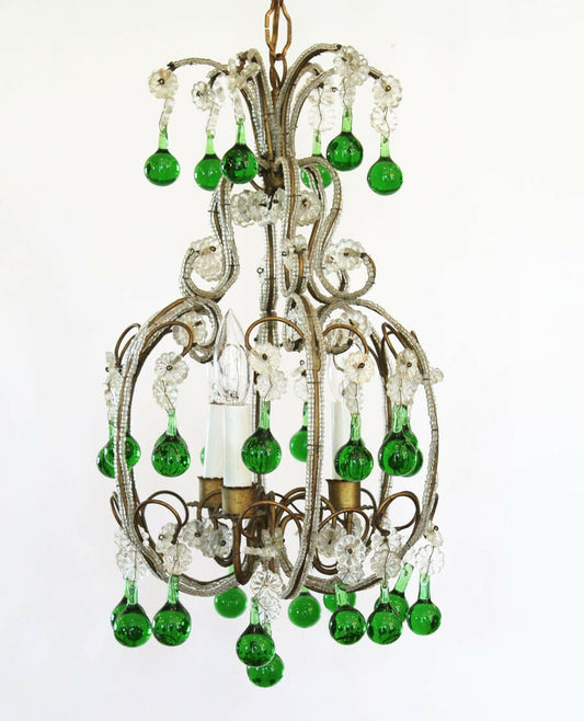 Antique Italian Rare Green Beaded Baubles Chandelier Gorgeous