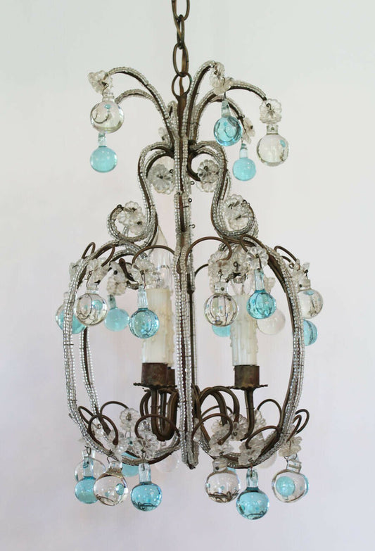 Antique Italian Rare Aqua Beaded Baubles Chandelier Gorgeous