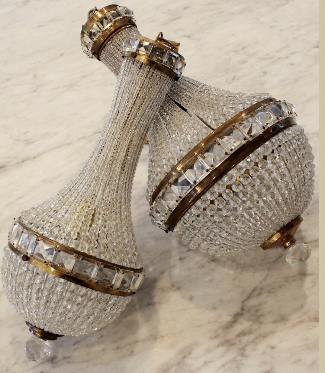 Antique Rare Czech Rock Crystal Beaded Dome Chandelier Pendant Art Deco