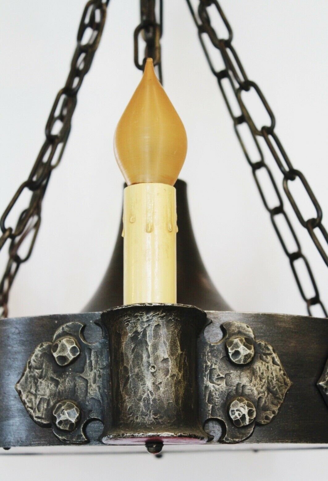 Antique Wrought Iron w/Mica Gothic Chandelier French Candelabra Light