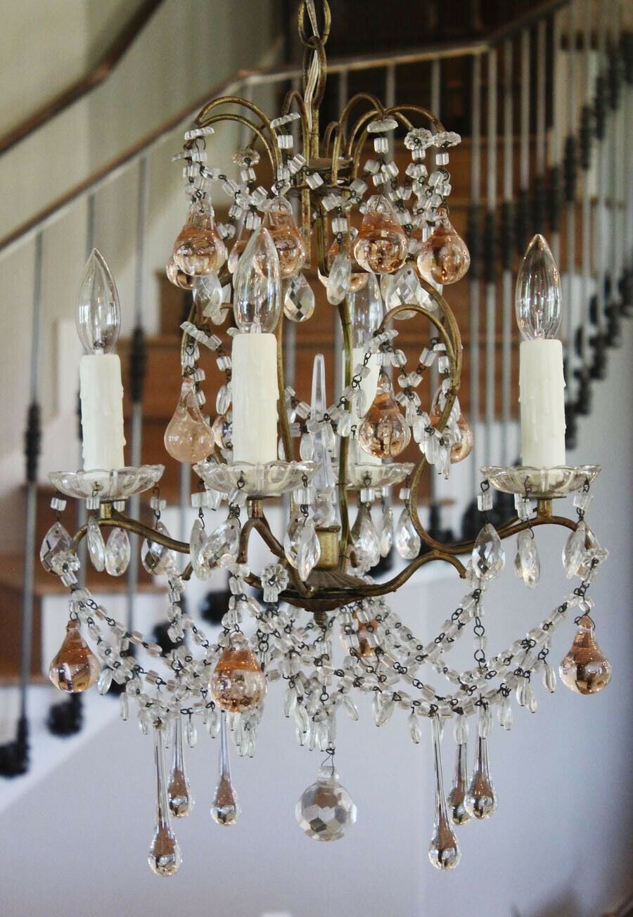 French Antique Blush Pink Beaded Chandelier My Fav! So Gorgeous!