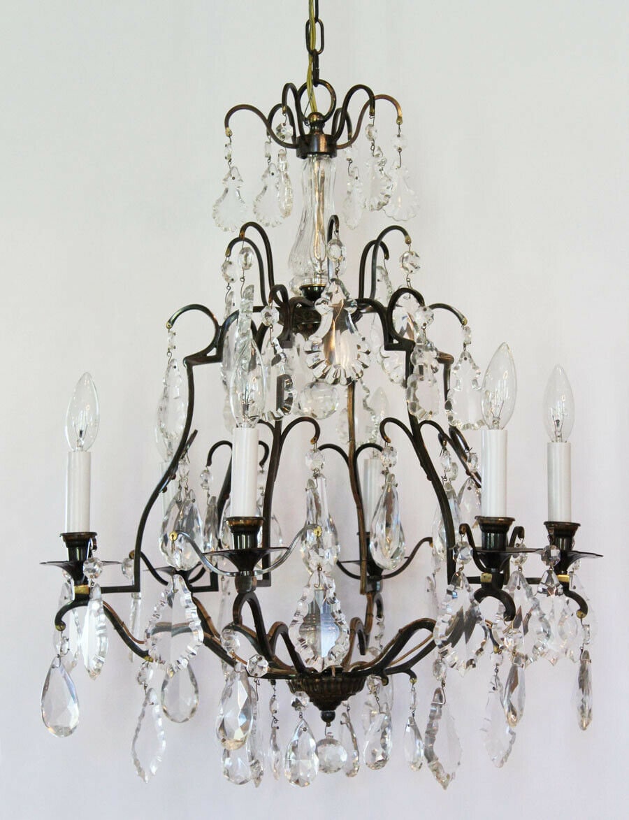 French Antique Bronze Crystal Chandelier Gorgeous Rewired and Ready to Hang