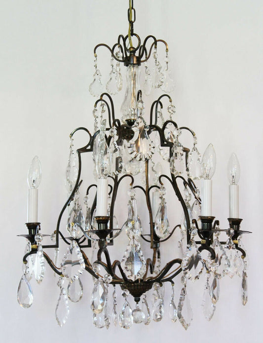French Antique Bronze Crystal Chandelier Gorgeous Rewired and Ready to Hang