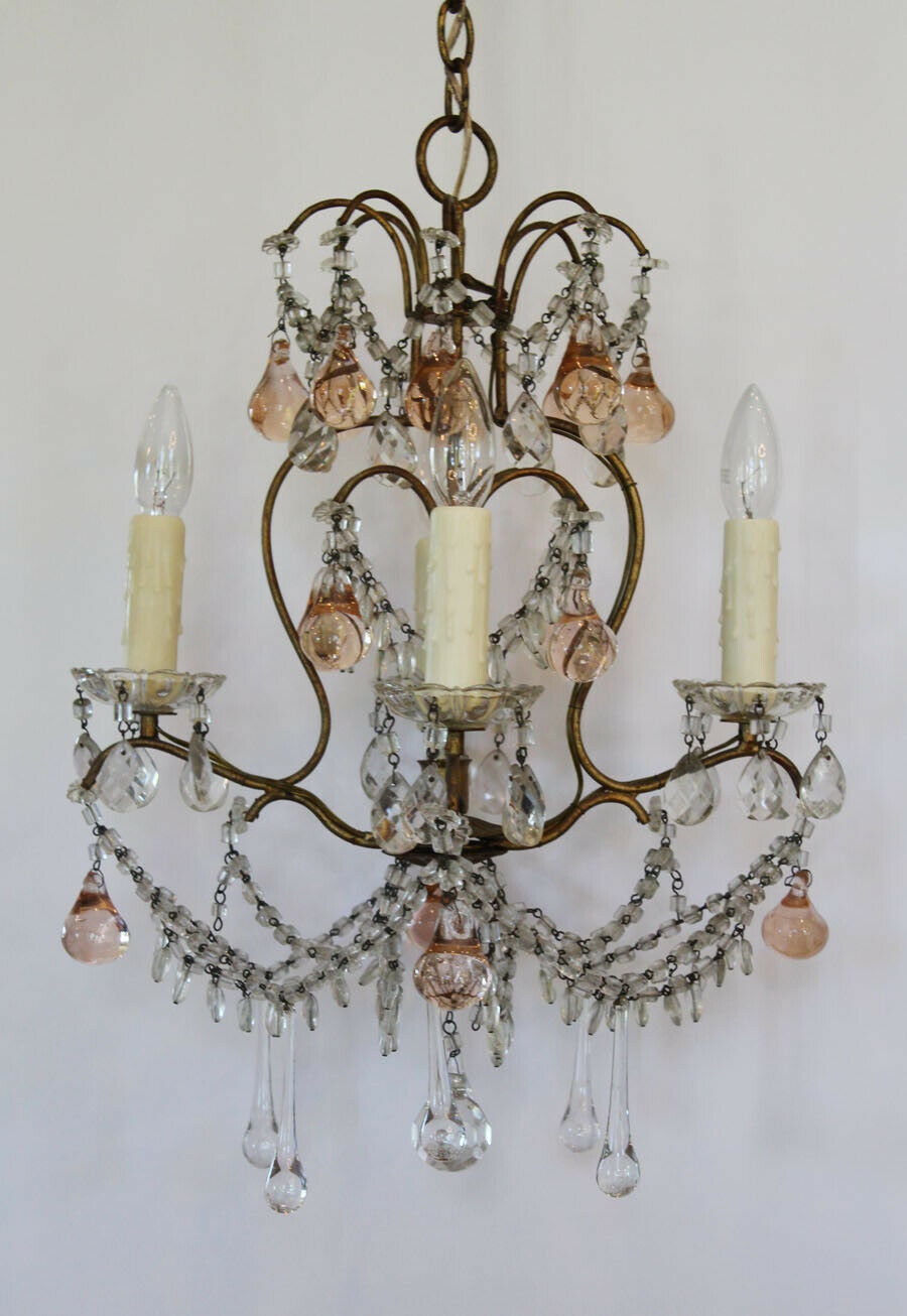French Antique Blush Pink Beaded Chandelier My Fav! So Gorgeous!