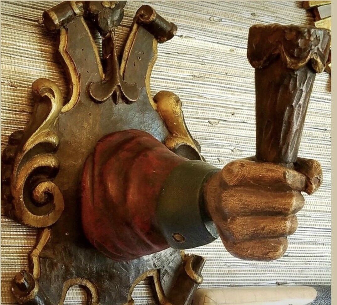 Pair Antique Italian Wood Hand Carved Hand Sconces Rare And Gorgeous
