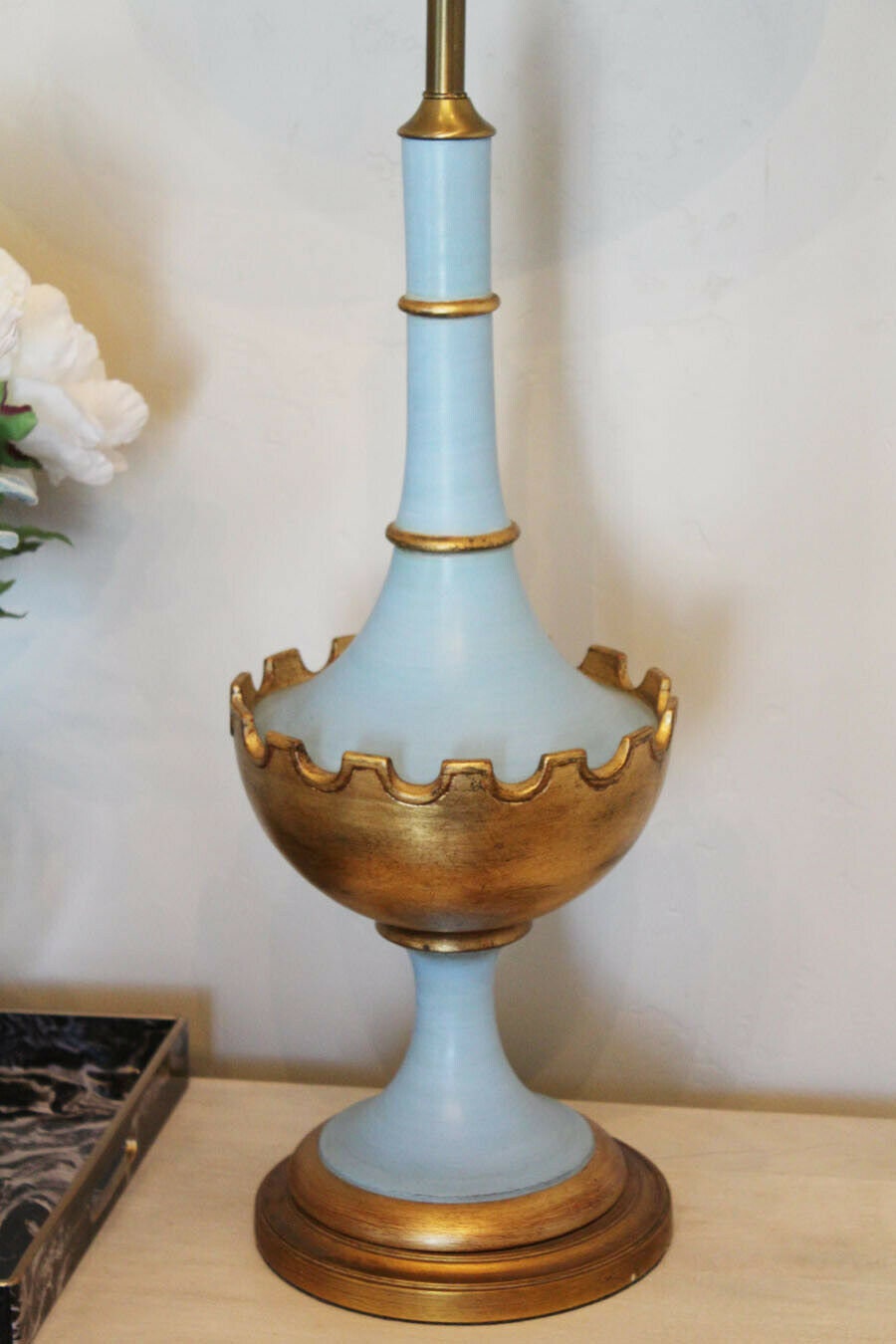 Pair Light Blue Antique Italian Lamps Mod Glam Gorgeous