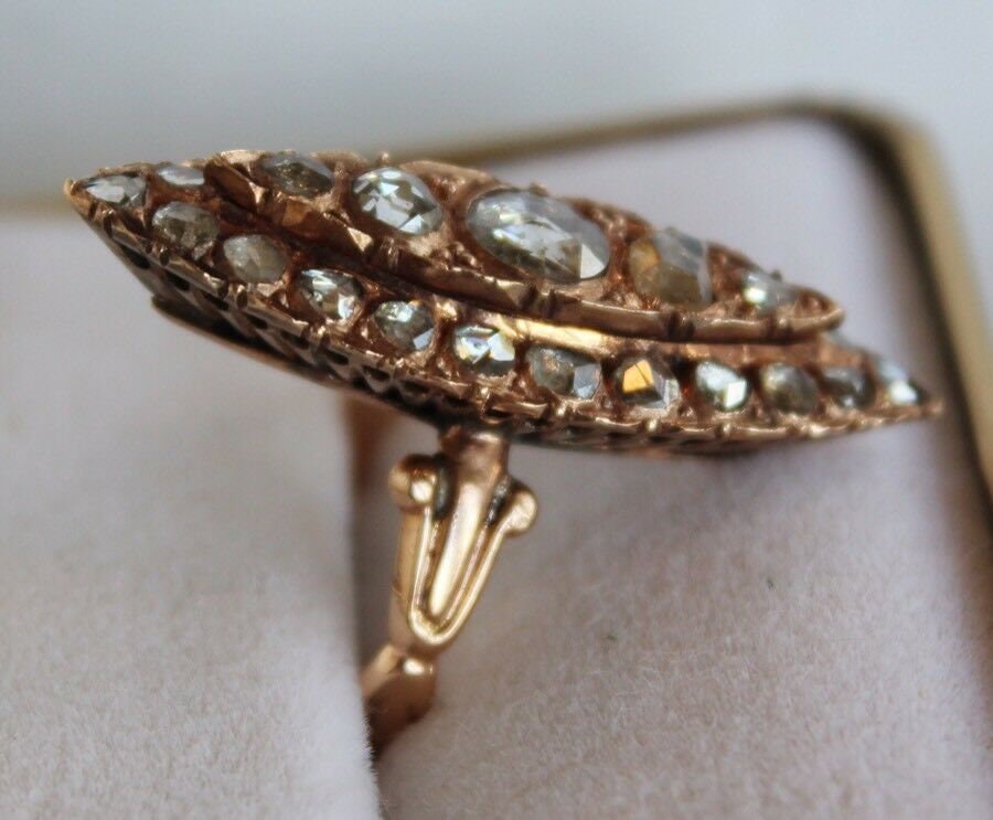 Antique 1810 Georgian Foiled Back Diamond Ring Set in Rose Gold