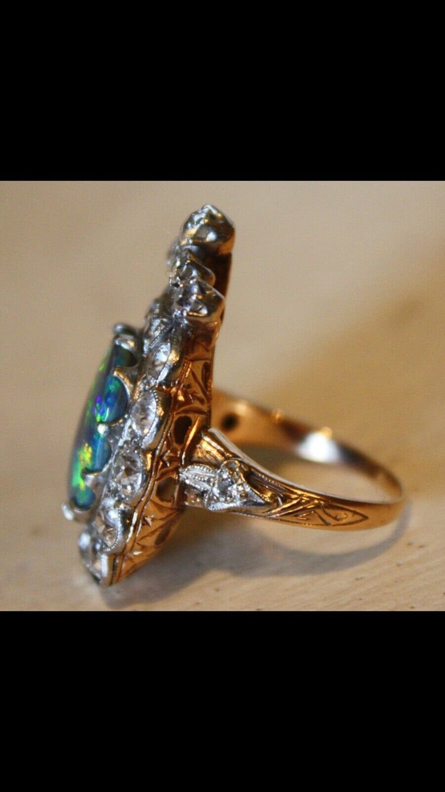 Antique Diamond and Opal Crown Ring Late 1800s 3.5 Carats Diamond