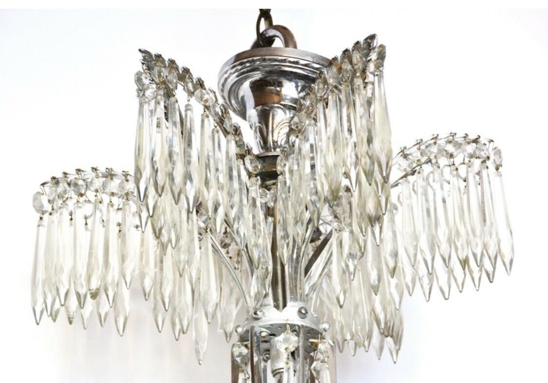 1920s Incredible Rock Crystal Chandelier w/Beaded Dome Paris France Luxury Hotel