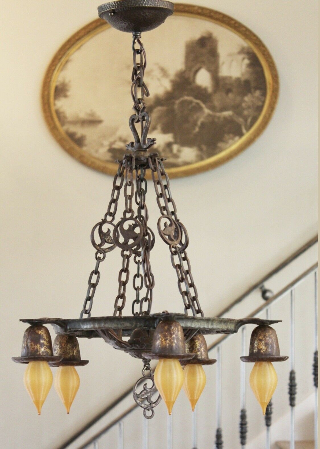 5 Arm Antique Gothic Chandelier With Chains Gorgeous Rewired