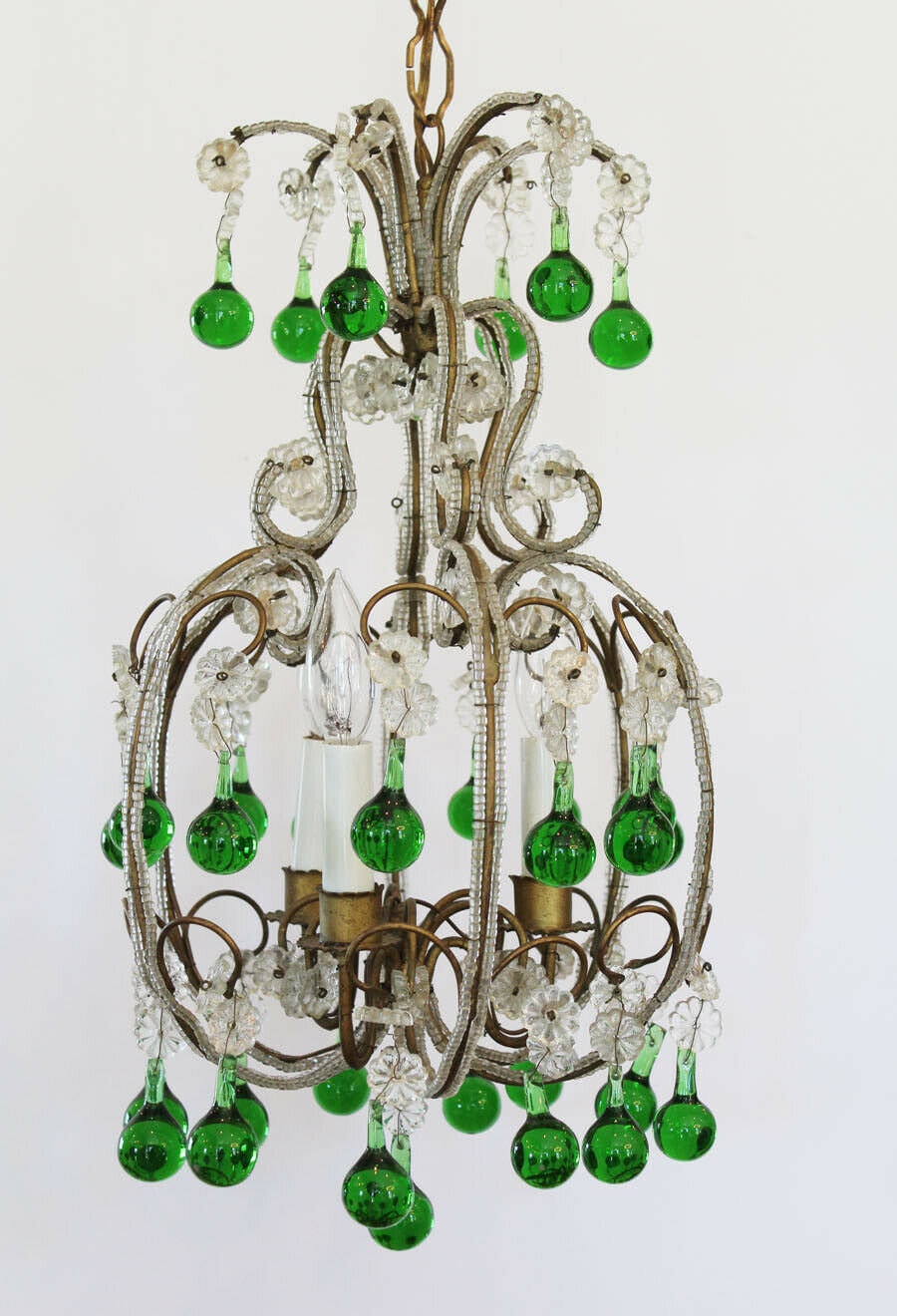 Antique Italian Rare Green Beaded Baubles Chandelier Gorgeous