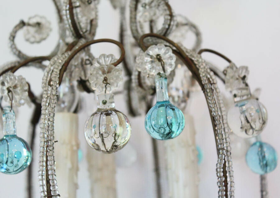 Antique Italian Rare Aqua Beaded Baubles Chandelier Gorgeous