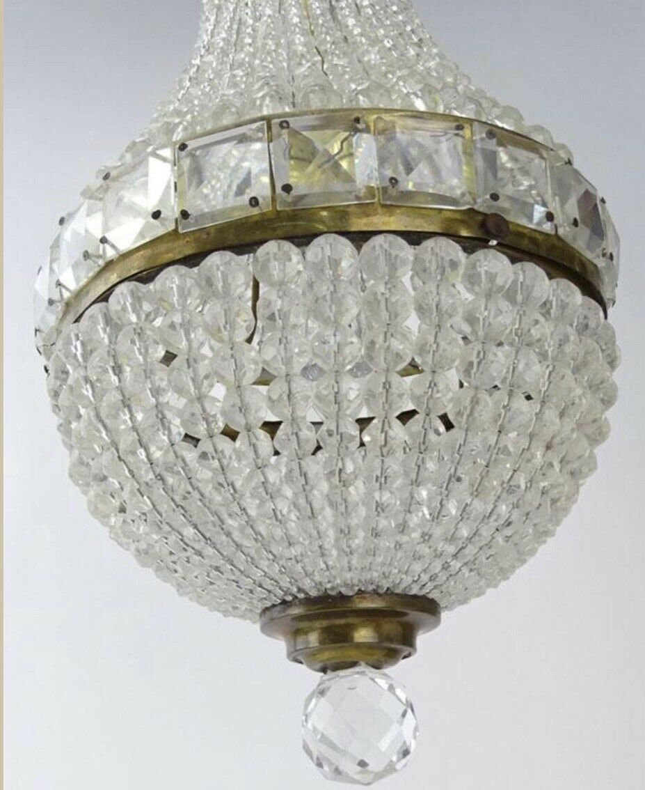 Antique Rare Czech Rock Crystal Beaded Dome Chandelier Pendant Art Deco