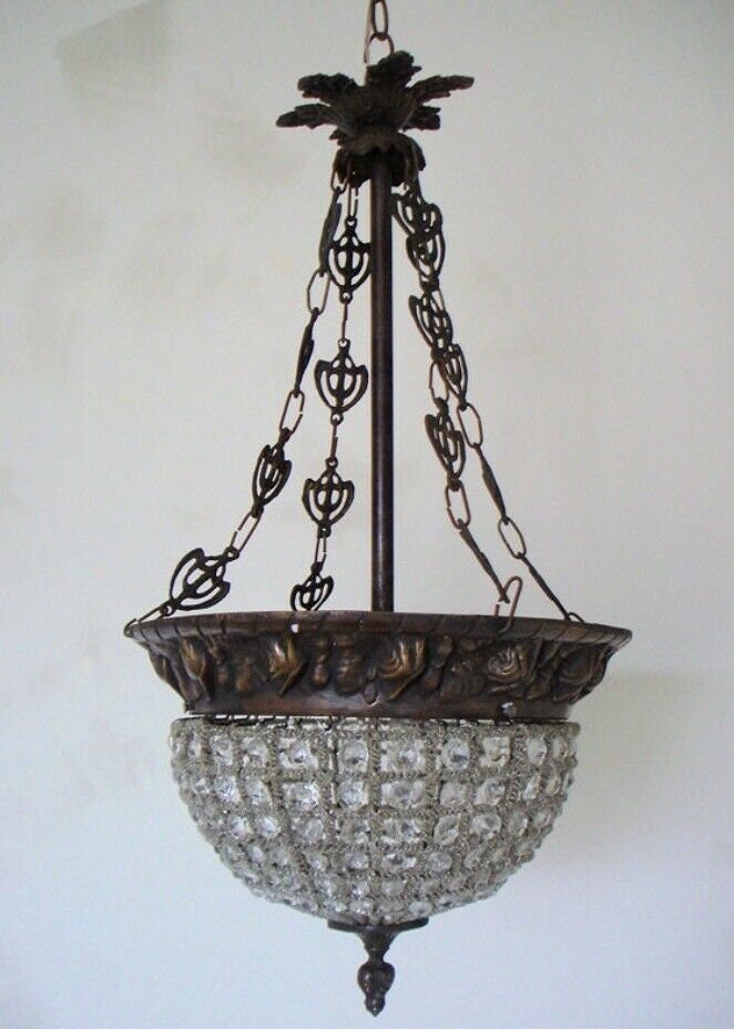 Beautiful French Antique Beaded Pendant Hanging Chandelier