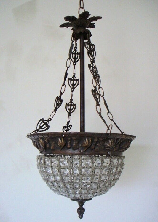 Beautiful French Antique Beaded Pendant Hanging Chandelier
