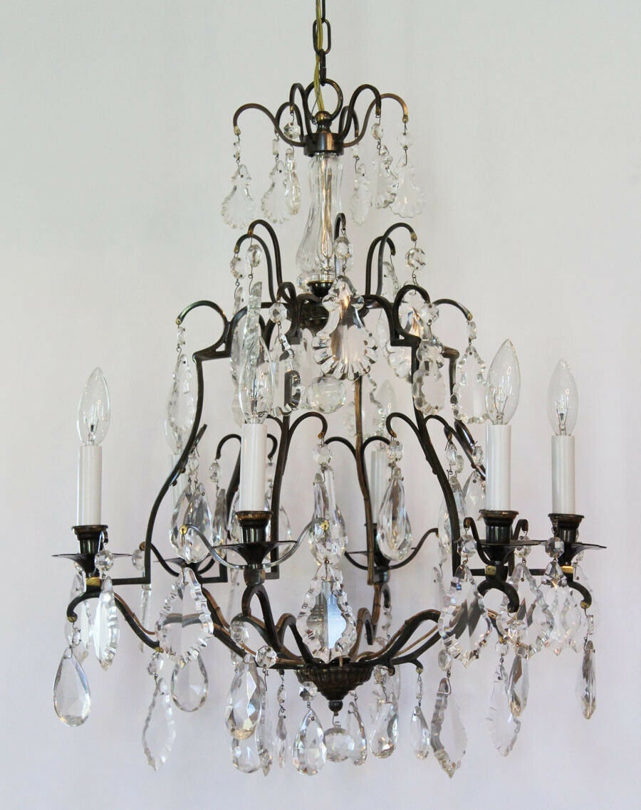 French Antique Bronze Crystal Chandelier Gorgeous Rewired and Ready to Hang