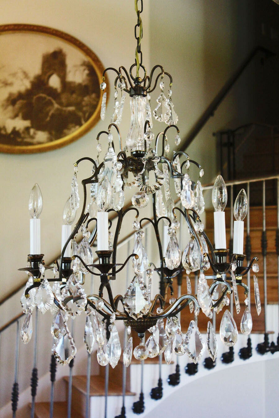 French Antique Bronze Crystal Chandelier Gorgeous Rewired and Ready to Hang