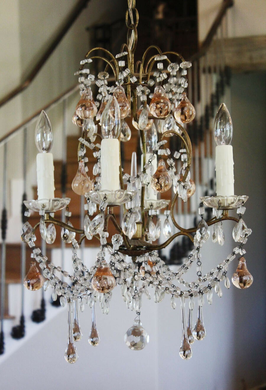 French Antique Blush Pink Beaded Chandelier My Fav! So Gorgeous!