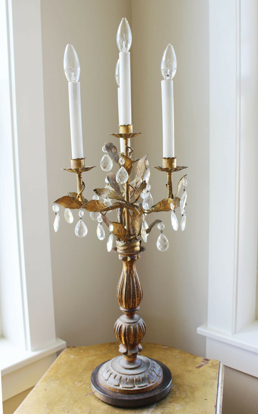 French Tole Antique Girandole Table Chandelier Candelabra
