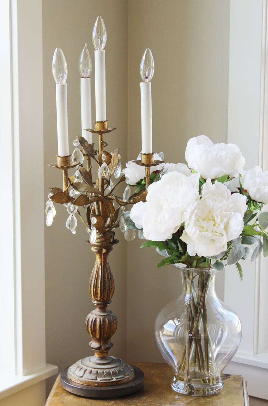 French Tole Antique Girandole Table Chandelier Candelabra