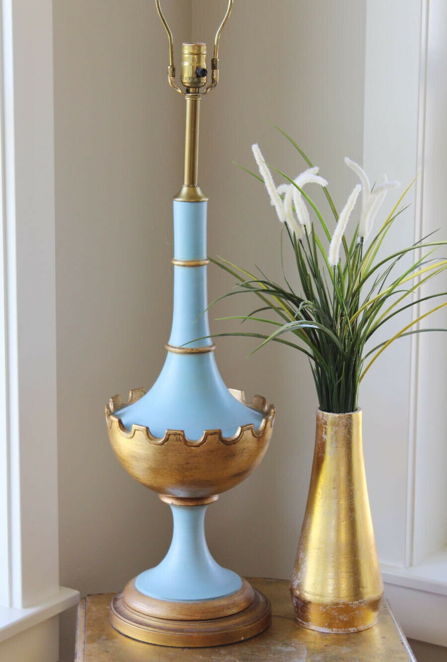 Pair Light Blue Antique Italian Lamps Mod Glam Gorgeous