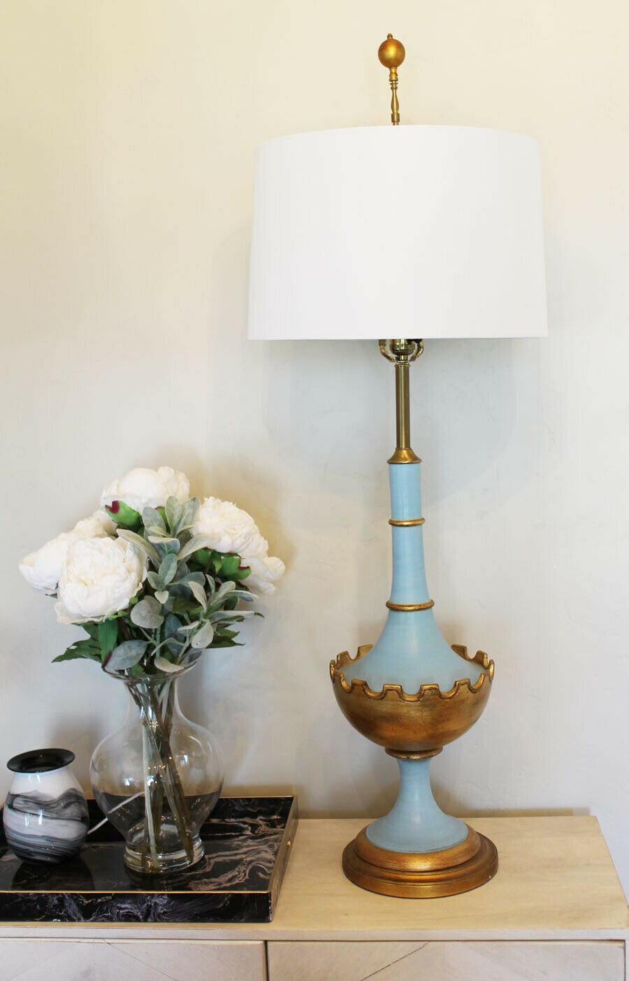 Pair Light Blue Antique Italian Lamps Mod Glam Gorgeous