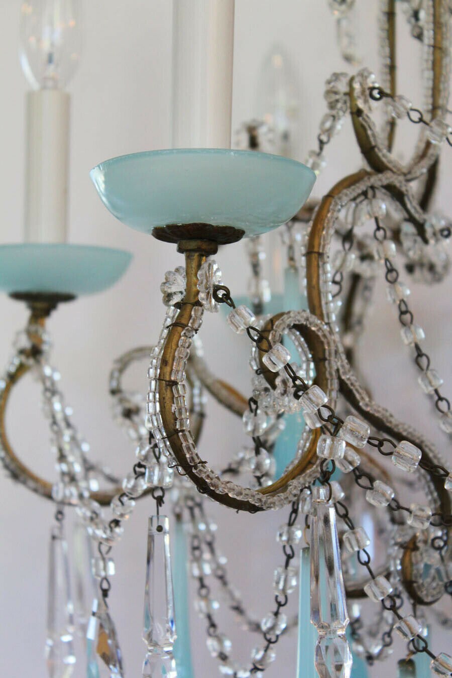 Rare Italian Beaded Antique Aqua Opaline Chandelier