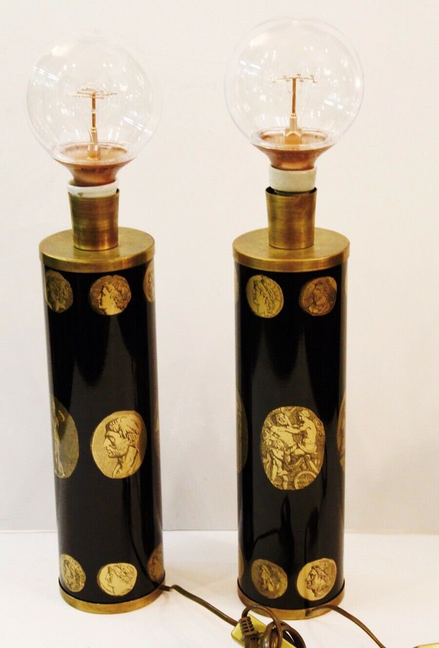 Rare Pair 1960 Piero Fornasetti Cameo Table Lamps Mid Century