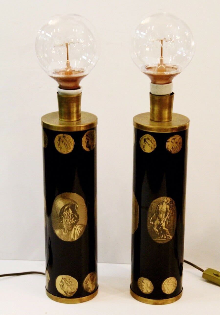 Rare Pair 1960 Piero Fornasetti Cameo Table Lamps Mid Century
